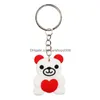 Keychains Lanyards Romantic Love Keychain Pendant PVC Bear Cake Cartoon Key Chain Lage Decoration Keyring Valentine Day Gift Drop Dhuhh