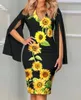 Casual Dresses Spring Summer Fashion Elegant Printed Pencildress Women Office Ladies Cloak Split hylsa Slim Floral Midi Dress