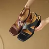 Sandalet 2023 Yaz Retro Geri Strap Kadınlar Orijinal Deri Kalın Yüksek Topuklu Ayakkabı Kadın Büyük Boyut 41 42