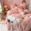 Bedding Sets Pink Cartoon Bear Applique Embroidery Flannel Fleece Velvet Girl Child Set Double Duvet Cover Sheet Bed Pillowcase