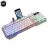 Combos USB Gaming Keyboard and Mouse Wired Metal Panel Keyboard RGB Backlight Phone Holder Keyboard Mouse Combo Set 1600dpi