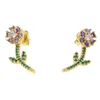 Stud Küpe Eşsiz Çift Kullanım Kadınlar Küpe 2023Vivit Çiçek Kulak Brinco Pave Kıvılcım CZ Altın Renk Sevgili Hediye İçin Zarif Takı