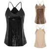 Débardeurs pour femmes Débardeur pour femme Sequin Glitter Strappy Tops Dames Sexy Sparkle Bretelles Spaghetti Camis V-Neck Vest Clubwear Solid Color