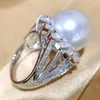 Cluster Anneaux MJ Bijoux de bague de perle fin 925 Eau douce naturelle en argent sterling 11 à 12 mm Géèmes blancs pour femmes perles