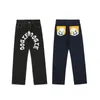 Mäns jeans 2023 Ankomst Cartoon Pocket Print Retro tvättade män Hip Hop -byxor raka avslappnade baggy denim Pants Pantalon Homme