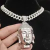 Männer Frauen Hip Hop Buddha Anhänger Halskette mit 13mm Kristall Kubanischen Kette HipHop Amulett Halsketten Mode Charme Schmuck Beste geschenke