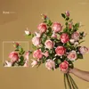 Decoratieve bloemen 6 stks kunstmatige rozen met stengels realistische bloesem zijde single nep bouquet voor bruids bruiloft decoratie p