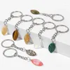 Cazibe bilezikleri 1pcs moda doğal mücevher boncukları gümüş renk anahtar zinciri kaplan göz malakit kadınlar için anahtarlık