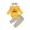Kleidung Sets Kinder Baby Girls Tops und Hosen Herbstanzug Modebrief Langarm Bodysuit Sonnenblumenhose mit Bugstirnband