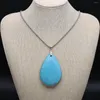 Chaînes Pierre Naturelle Chaîne En Acier Inoxydable Bleu Turquoise Géométrique Coeur Charme Goutte D'eau Pendentif Collier Femmes Casual Cadeau Quotidien