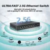 Переключатели Horaco 2.5G Ethernet Switch 2.5GBASET 8 PORT 5 PORT RJ45 FUNLENT PLACK и воспроизведение сетевого переключателя на рабочем столе 80G.