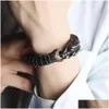 Charm Bracelets Punk Animal Dragon Head Bracelet Men Stainless Steel Black Matte China Blessing Bangle Jewelry Drop Delivery Dhqaa