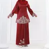 Ethnic Clothing Muslim Sets Long Sleeve Tops Skirts Malaysia Baju Kurung Turkish Suit Embroidery Casual Solid Women Matching Set Ladies