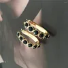 Hoop Earrings Classic Gold Color Plating Black Stone Paving Oval For Women Girl Bohemia Vintage Antique Dinner Party Jewelry