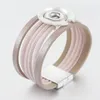 Braccialetti con ciondoli Amorcome Classico multistrato in pelle rosa per donna Bracciale avvolgente con motivo floreale in metallo rotondo Gioielli femminili