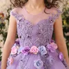 vestidos de aniversário de concurso roxo com strass com miçangas mangas curtas vestidos de meninas de flores para casamentos de pescoço puro tule lilttle crianças concurso de aniversário vestidos de casamento