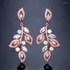 Boucles d'oreilles pendantes SLBRIDAL Prong Setting Cubic Zirconia Leaf Wedding Drop Earring Pin Bridal Bridesmaids Women Jewelry