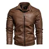 Mäns jackor 2023 MENS LÄDER JACKE Vintage Coat Män står krage Militär bombplan Male Chaqueta Hombre Warm Fleece Jaqueta Masculino