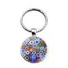 Keychains WG 1PC Färgglada mönster Tid Cabochon Gemstone Keychian Keyring Pendant Metal Glass Ball smyckespresent