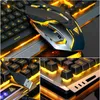 Mice V1 Usb Wired Gaming Keyboard Ergonomic Backlit Mechanical Feel and Mouse Set Tungsten Gold Gamer Laptop Computer Gaming Set