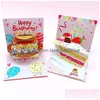 Biglietti d'auguri 3D Cake Popup Auguri di buon compleanno per lei Drop Delivery Home Garden Forniture per feste festive Evento Dhswc