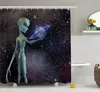 Rideaux de douche Espace Décor Rideau Alien Body Planet In Milky Way Star Clusters Créature Extraterrestre Tissu Salle De Bains