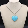 Chaînes Pierre Naturelle Chaîne En Acier Inoxydable Bleu Turquoise Géométrique Coeur Charme Goutte D'eau Pendentif Collier Femmes Casual Cadeau Quotidien