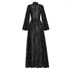 Casual Dresses Janeyiren Fashion Designer Dress Fall Women Stand Collar Flared Sleeve Embroidered Mesh Long Skirt Party