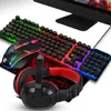 Combo's 4in1 Gaming Keyboard Mouse Set LED Ademhaling Backlight Hoofdtelefoon Professionele Wired Round Cap Toetsenbord Muiskussen Vierstuk