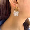 Pendientes de aro de acero inoxidable dorado clásico para mujer, abalorio de cuentas de arroz de cristal transparente, pendiente pequeño, joyería de fiesta 2023