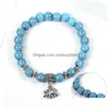 Chain Link Bracelets Retro National Style Elephant Animal Bracelet Creative Blue Natural Stone Round Beads Fashion Women Jewelry Acc Dhany