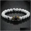 Bärda sträng 8mm tiger ögonsten svart onyx armband för män mode guld färg kung krona naturliga lava rock pärlor armband juvelr dhnmw