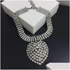 Pendant Necklaces Exaggerated Rhinestone Big Heartshaped Choker Necklace Wedding Jewelry For Women Crystal Mtiple Rows Collar Drop D Dh2Wk