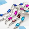 Kedjelänkarmband 12 stycken/Lot Square Shape fl Crystal Charm Bangles Uttalande Armband Sier Color Hand Chains Rhinestone Drop D DHZ3Z