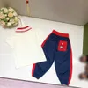 23ss bambini abiti firmati bambini set lettera risvolto a righe polo manica corta impiombatura elastico in vita pantaloni tasca ricamo vestito vestiti per bambini