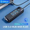 Hubs Orico USB 3.0 Hub med 1000 Mbps Ethernet RJ45 Splitter Ultra Slim Data Multi OTG Adapter Expander för dator PC -tillbehör