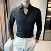 Mäns casual skjortor Spring Mens Business Formal Wear Långärmad randig för män Kläder 2023 Slim Fit Club/Prom Tuxedo Hög kvalitet