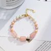 Braccialetti di collegamento Braccialetti di perle d'acqua dolce con secchiello di cristallo rosa a carica d'oro Trasferimento fortunato e innamorato Gioielli multi-tesoro fai-da-te per le donne