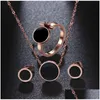 Earrings Necklace 316L Titanium Steel Jewelry Set Rose Gold Black Enamel Ring Drop Delivery Sets Dhmd3