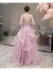 Feestjurken op maat gemaakte roze kralen baljurk avondjes pailletten bescheiden jurk lange bruidsmeisje bruiloft ooit mooi