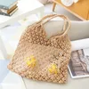 Sacs de rangement évider Mesh Knitted Bag Handmade Beach Cotton String Unlined Shoulder (Blanc)