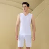 Men's Sleepwear Nightwear Nightdress Mens Pajamas Summer Pants Silk Thin Tank Top Short Underwear Set Sleeveless Sleeping Wear For Male