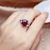 Cluster Rings Natural Garnet Ring Female S925 Sterling Silver Mozambique Pigeon Blood Ruby Temperament Japanese And Korean Simple