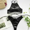 Women's Swimwear 2023 Two Pieces Bikini Sexy Snake Print Fabric Swimsuit Bathing Suits Ladies Halter Strappy Split