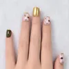 Falska naglar blandar färg guldpress på manikyr tips kort design blommor falsk runda med limflikar 24