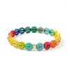 Beaded Strand Colorf Rainbow Enamel Tile Beads Bracelet Bohemia Cute Round Inlay Zircon Alloy Elastic Bracelets For Girl Drop Delive Dhnee