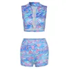 Women's Shorts Print Summer Two Piece Sets Women Sexy Crop Top Outfit Beach Matching Set Clubwear Fashion Tracksuit