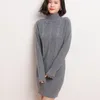 Casual Dresses Women's Half Turtleneck Knittad tröja Fall/vinter Lös mitten av längd Pullover Dress Fashion Chic Pure Wool Base Shirt