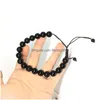 Beaded Strand Natural Obsidian Anti Fatigue Bracele 610Mm Round Men Bracelet Adjustable Handsome Black Beads Bracelets For Women Jew Dhajo