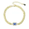 Link Bracelets 2023 Gold Color 5mm Cuban Chain Red Blue Green Colorful CZ Cluster Charm Fashion Bracelet For Women